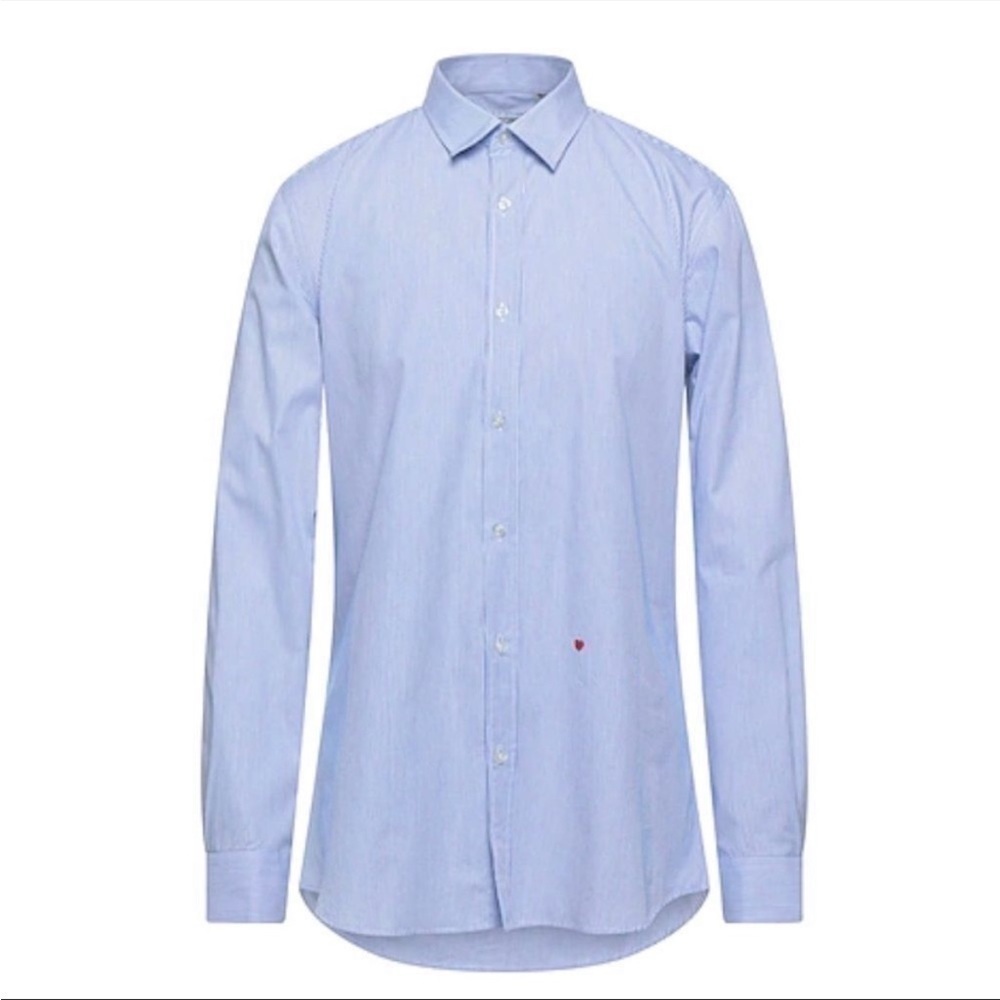 Moschino Men’s Striped Embroidered Heart Button Down Shirt